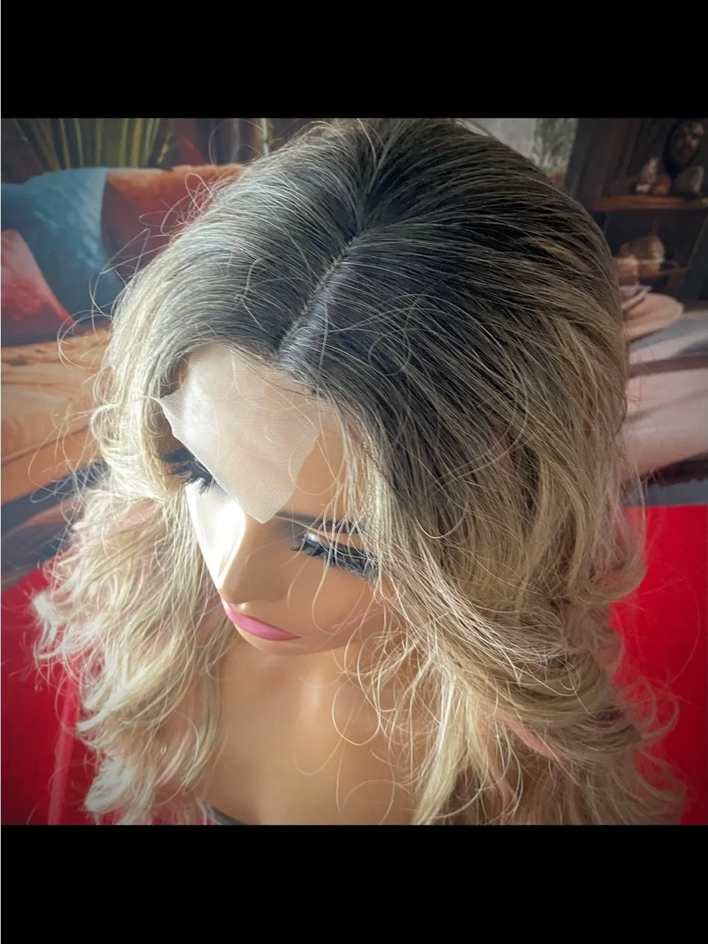 Lace center PINK stripe highlights blonde wig